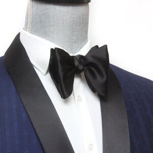 Men's Self-tied Bow Tie Black Charmeuse Silk Bow tie Big Butterfly Bow tie S013‎